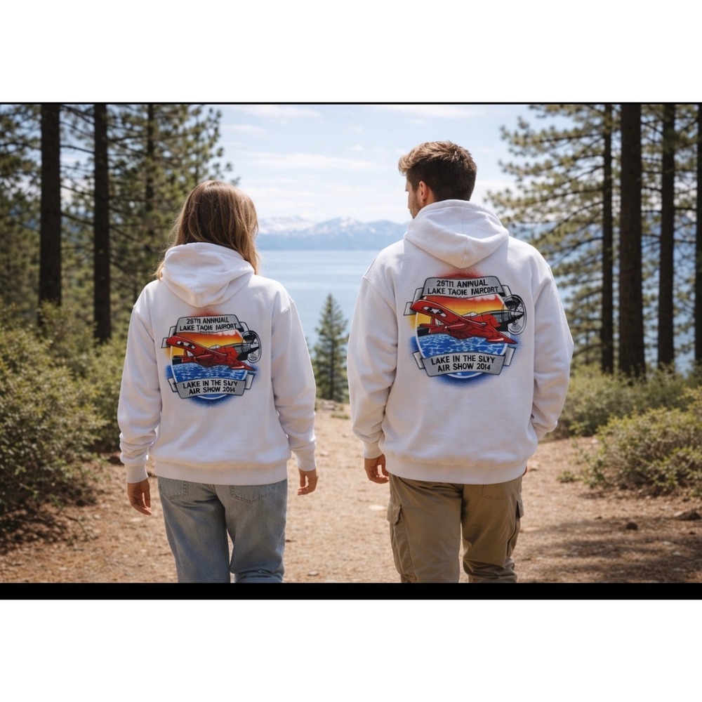 Lake in the‎ Sky Air Show 2014 Hoodie White Lake Tahoe Aviation Pullover XL